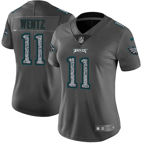 Nike Eagles #11 Carson Wentz Gray Static Women's Stitched NFL Vapor Untouchable Limited Jersey - Click Image to Close